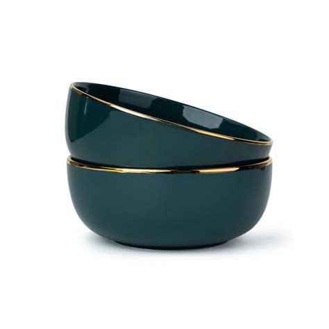Ceramic Medium Serving Bowls | Set of 2 | Halo Collection | 1000ml | Teal