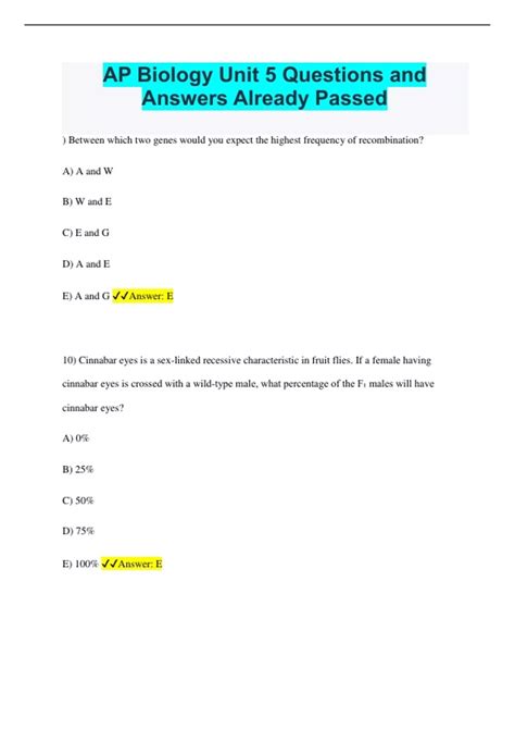 AP Biology Unit 5 Questions and Answers Already Passed - AP Biology ...