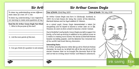 Sir Arthur Conan Doyle Worksheet | Twinkl (teacher made)