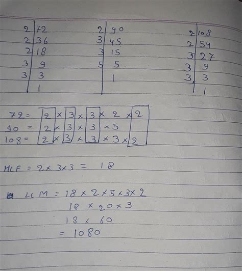 LCM by Prime factorisation method of 72,90,108? - Brainly.in