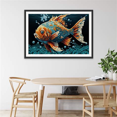 Anime Oceanic Symphony: A Mosaic Art Print of a Colorful Fish in a Liv