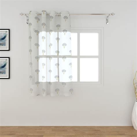 Buy Chanderi Hummingbird White Printed Sheer Window Curtain - 110 x 160 ...