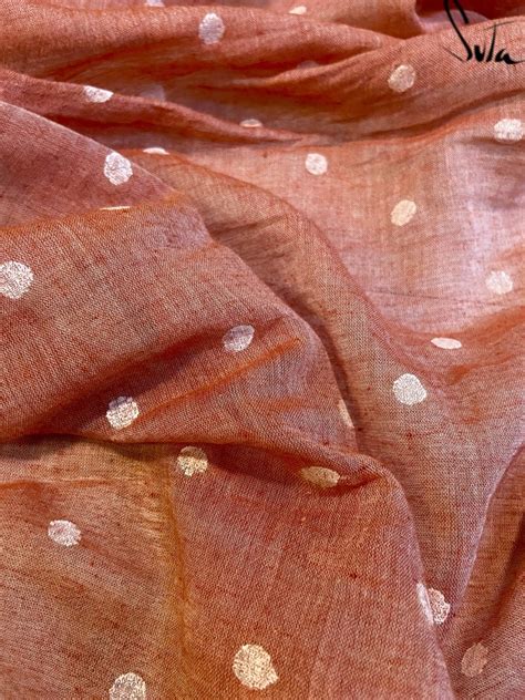 Mul Cotton Polka Dot Saree In Peach Colorl|Tiniest Polkas|Suta