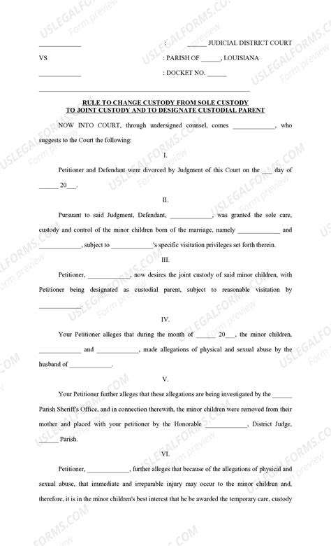 Louisiana Rule to Change Custody from Sole to Joint and to Designate ...