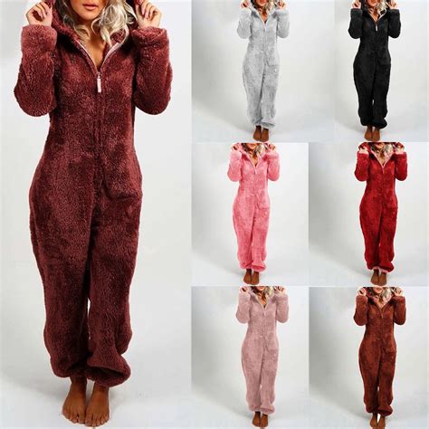 Frostluinai Women's Onesie Pajamas Sherpa Plush Hooded Romper Cozy ...