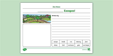 Animal Escapes Zoo Newspaper Writing Template (teacher made)