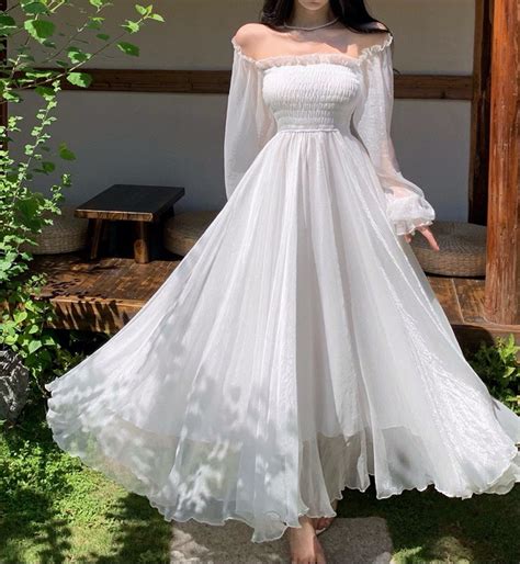 White tulle dress long sleeve fairy dress fairy prom dress corset dress ...