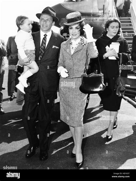 Frank Sinatra (center) greeting Gina Lollobrigida (right) and her 21 ...