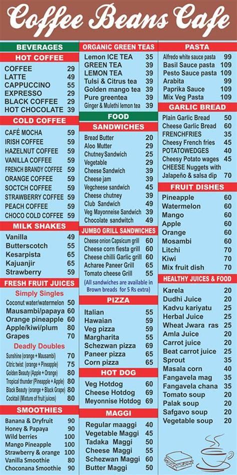 Menu at Coffee beans Cafe, Ahmedabad