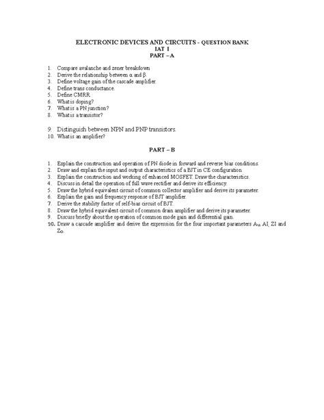 EDC IAT I Question Bank: Electronic Devices & Circuits - Studocu