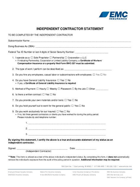 Fillable Online Independent Contractor Worksheet - County Civil Fax ...
