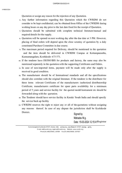 Quotations are invited for the supply of Pocket Colorimeter (1 No ...