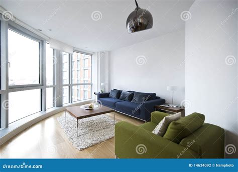 Modern Living Room with Floor To Ceiling Windows Stock Photo - Image of ...