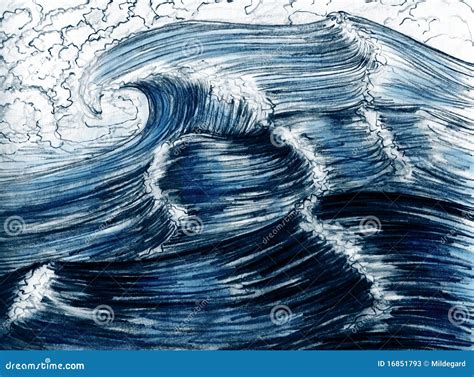Sea waves, hand drawn stock illustration. Illustration of curl - 16851793