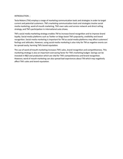 Document - My course - INTRODUCTION ; Tesla Motors (TM) employs a range ...