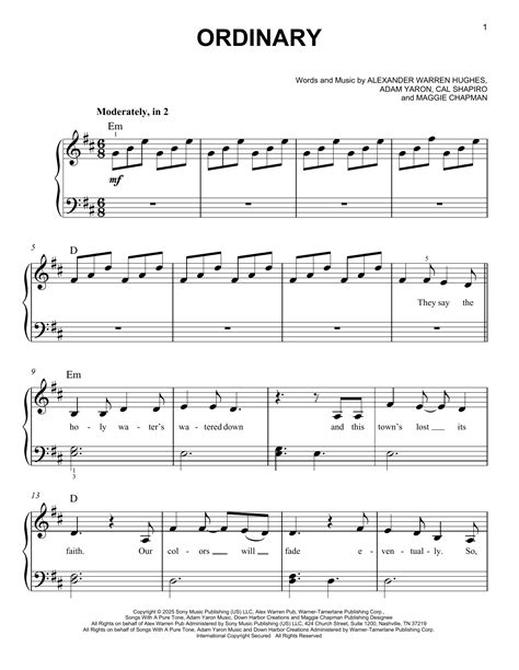 Ordinary by Alex Warren Sheet Music for Easy Piano at Sheet Music Direct