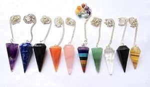 CRYSTALMIRACLE Beautiful Lot of Seven Gemstone Cone Pendulums Reiki ...