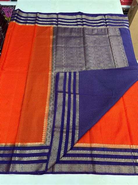 Semi Mysore Crepe (Premium, Checks, Big 3 Bentex Border) – Hema Style ...