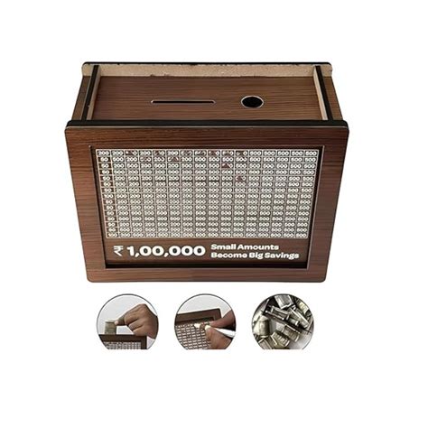 Wooden Piggy Bank with ₹1,00,000 Savings Chart – Goal Tracker Box ...