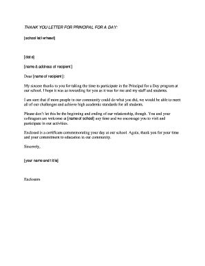 Fillable Online THANK YOU LETTER FOR PRINCIPAL FOR A DAY: Fax Email ...