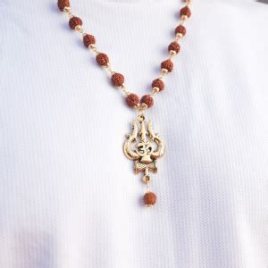 Sukhalaya Om Trishul Damru Rudraksha Mala - Gold Plated Brass ...