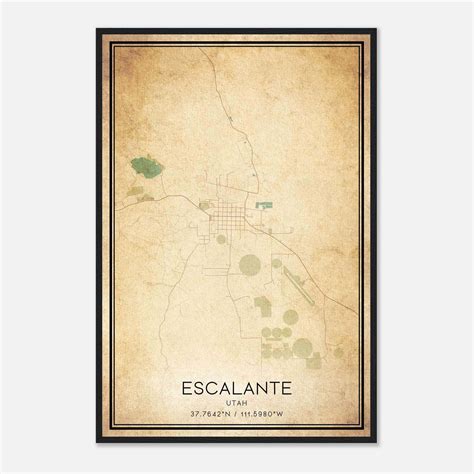 Vintage Escalante Utah Map Poster, Escalante UT City Road Wall Art Print - Custom Maps & Posters