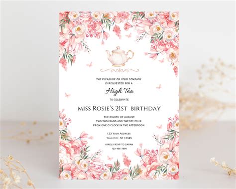 Editable High Tea Birthday Invitation,bridgerton Birthday Invitation ...