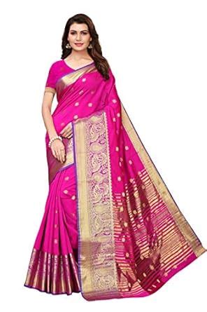 GoSriKi Women's Pink Color Cotton Silk Blend Printed Saree With Blouse ...