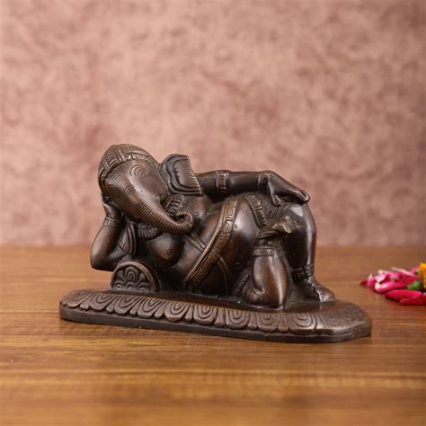 Buy Brass Resting Lord Ganesha Statue – Chola Bronze Finish, 7.5 Inch ...