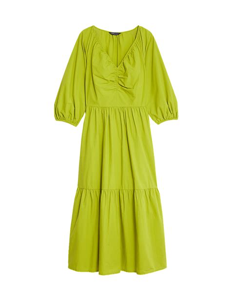 Buy Pure Cotton V-Neck Ruched Midi Tiered Dress at Marks & Spencer