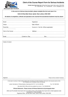 Fillable Online Clerk of the Course Report Form for Serious Incidents ...