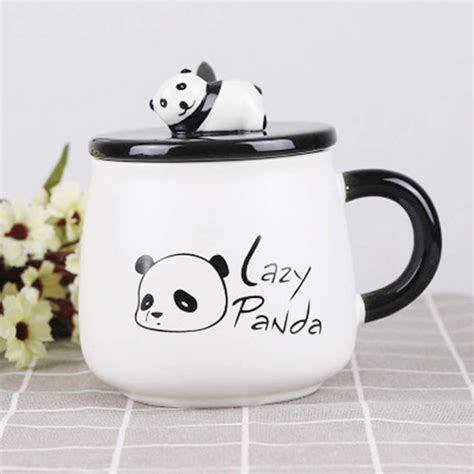 Buy Wellxo Panda Mug with 3D Hand-Painted Lid and Spoon Funny Pink ...