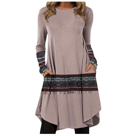 Relanfenk Winter Fall Womens Dresses Casual Boho Print Long Sleeve ...