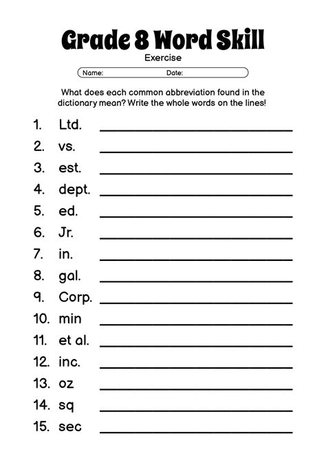 Grade 8 Word Skill Exercises | Word skills, Vocabulary worksheets ...