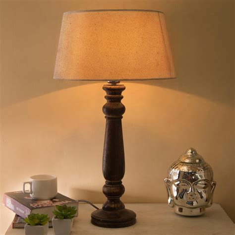 Buy HOMESAKE Beige Wooden Mabel Antique Table Lamp- 33X58 Cm from ...