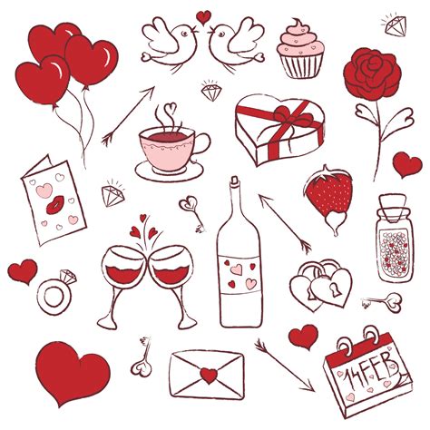 Valentine's Day Symbols Set 5519474 Vector Art at Vecteezy