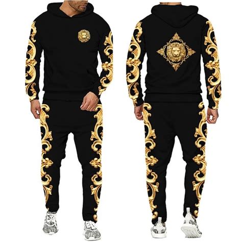 Men's Graphic Florals 2pcs 3D Sweatshirt Sets Tracksuit Hoodies Long ...