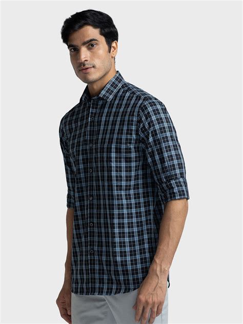 Colorplus Men Blue Checkered Tailored Fit Polyester Blend Casual Shirt ...