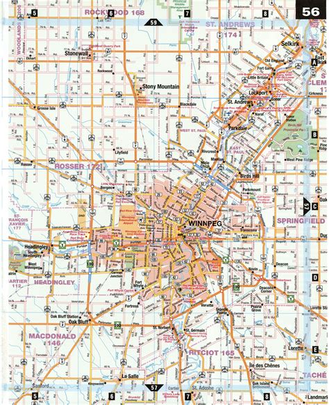 Road map Winnipeg city surrounding area (Manitoba, Canada) free large ...