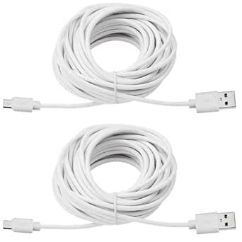 25ft USB to Micro USB Extension Power Cable for Security Camera 2-Pack ...