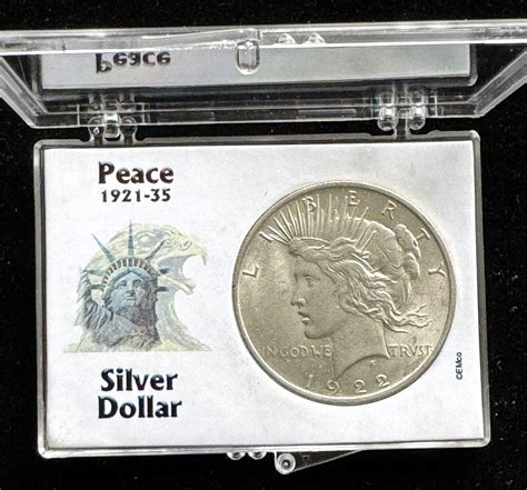 1922 SILVER PEACE DOLLAR COIN, BRIGHT LUSTER SHINE IN A CASE | Property ...
