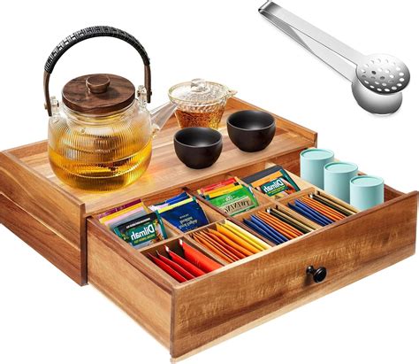 Amazon.com: Acacia Wood Tea Bag Organizer with Tea Bag Squeezer, Tea ...