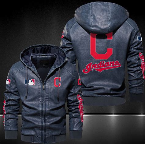 Cleveland Indians Hooded Leather Jacket 9017 - Sports Apparel, Sneaker ...
