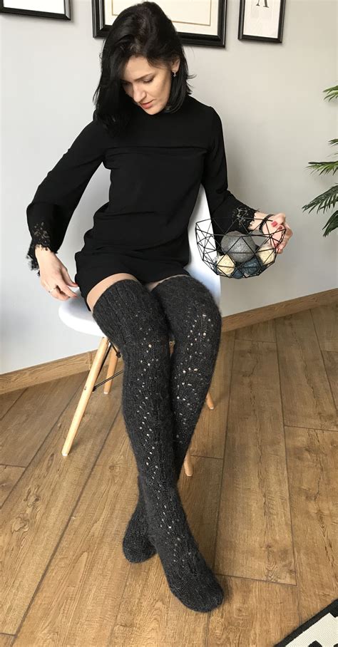 Chunky knitted knee socks | Thigh high socks, High socks outfits, Red bra set