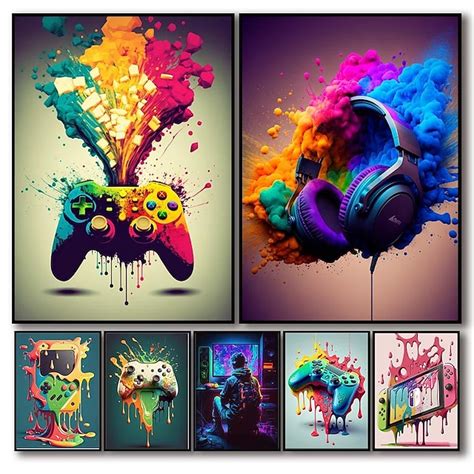 80s 90s Wall Art Colorful Neon Gamer Controller Canvas Poster Fantasy ...
