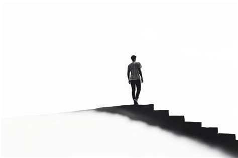 Silhouette of a man climbing stairs isolated on a pristine white ...
