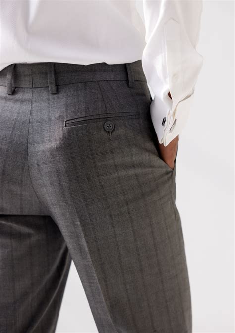 Dusty Grey Twill Plaid Checked Trousers – Black & Blanc