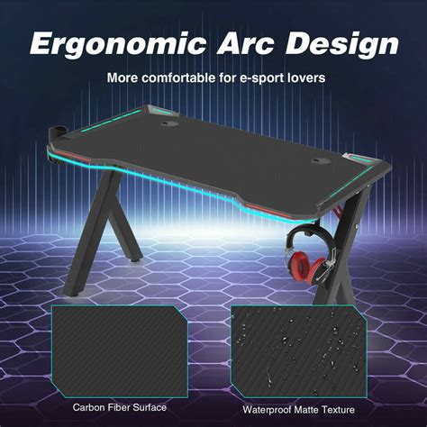 Buy RGB LED Lights Gaming Computer Desk Carbon Effect Racing Table ...