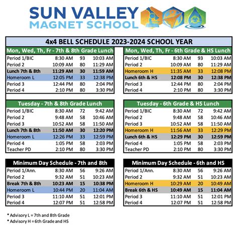 Bell Schedule – About Us – Sun Valley Magnet School