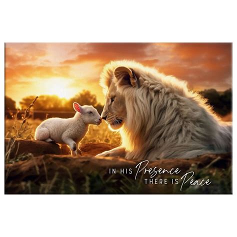 In His Presence There is Peace, Lion and Lamb, Wall Art Canvas | Lion ...
